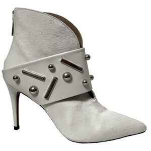 DONALD J. PLINER Roxi White Calf Hair Leather Studded Booties 9